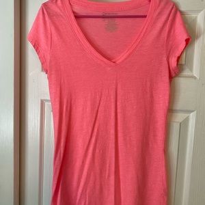 Bright Pink Basic V-Neck Tee